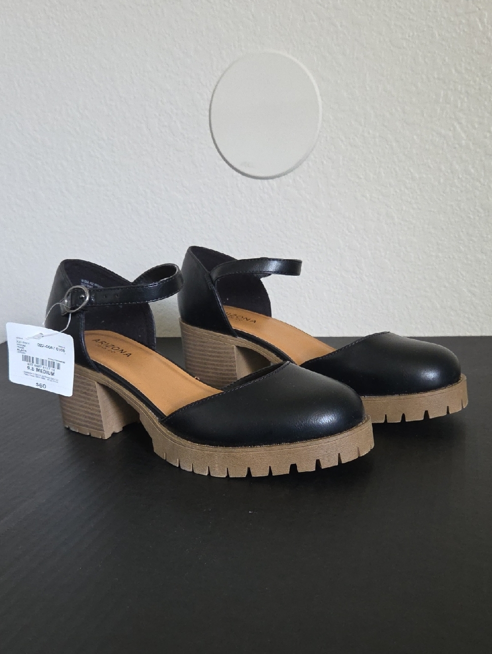 Arizona Jean Company Black Ankle-Strap Chunky Heel Pumps